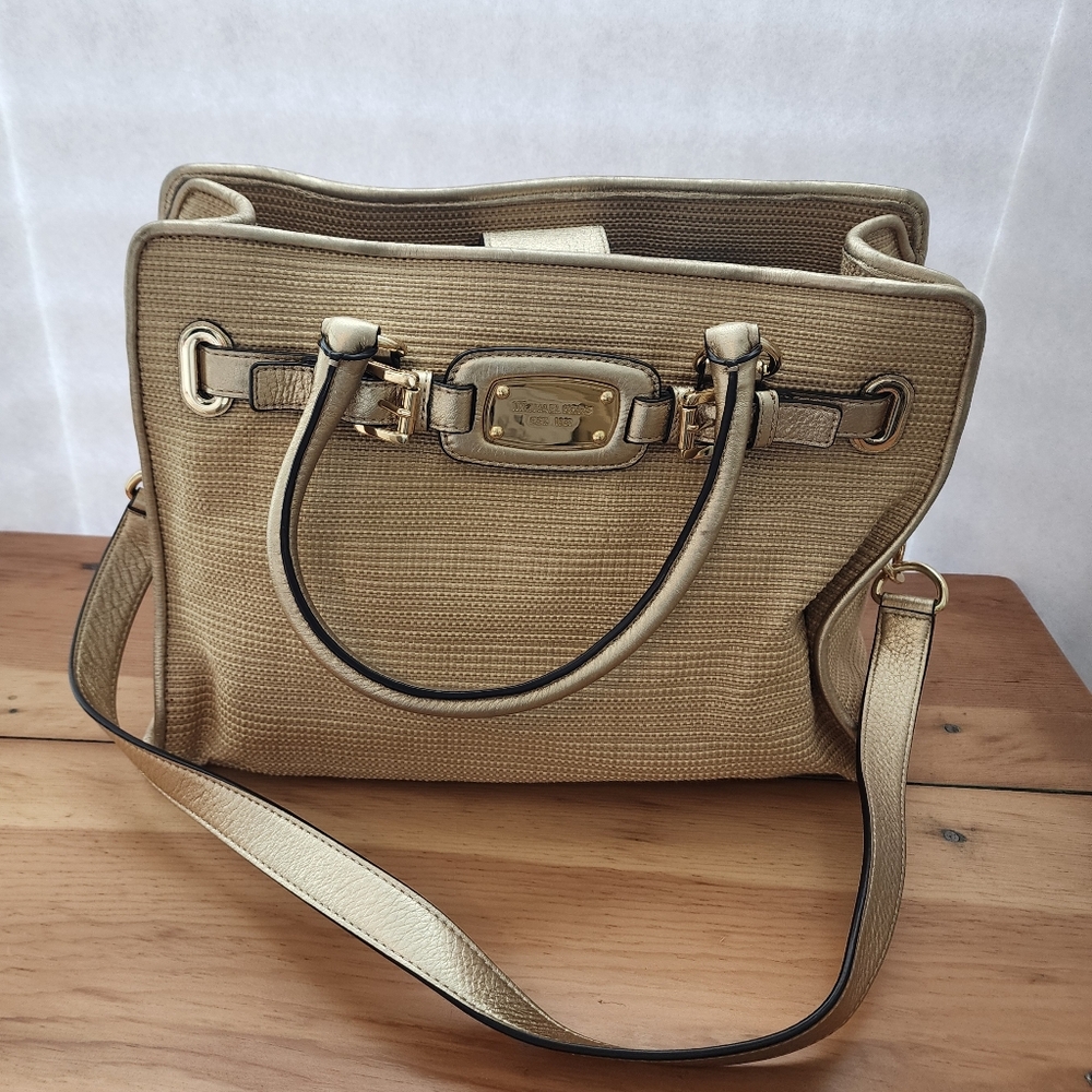 Michael Kors rare Golden Wicker Hamilton Tote
